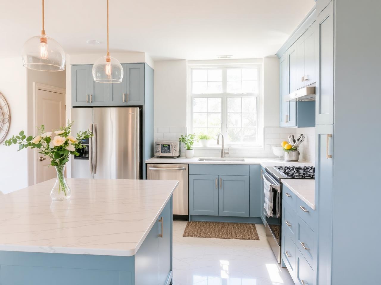 Modern kitchen with blue cabinetry